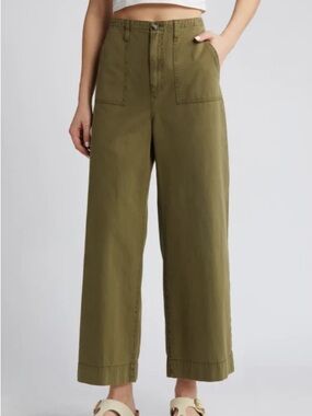 LE JEAN Utility Trouser Ankle Wide Leg Military Green Pants Anthropologie 27